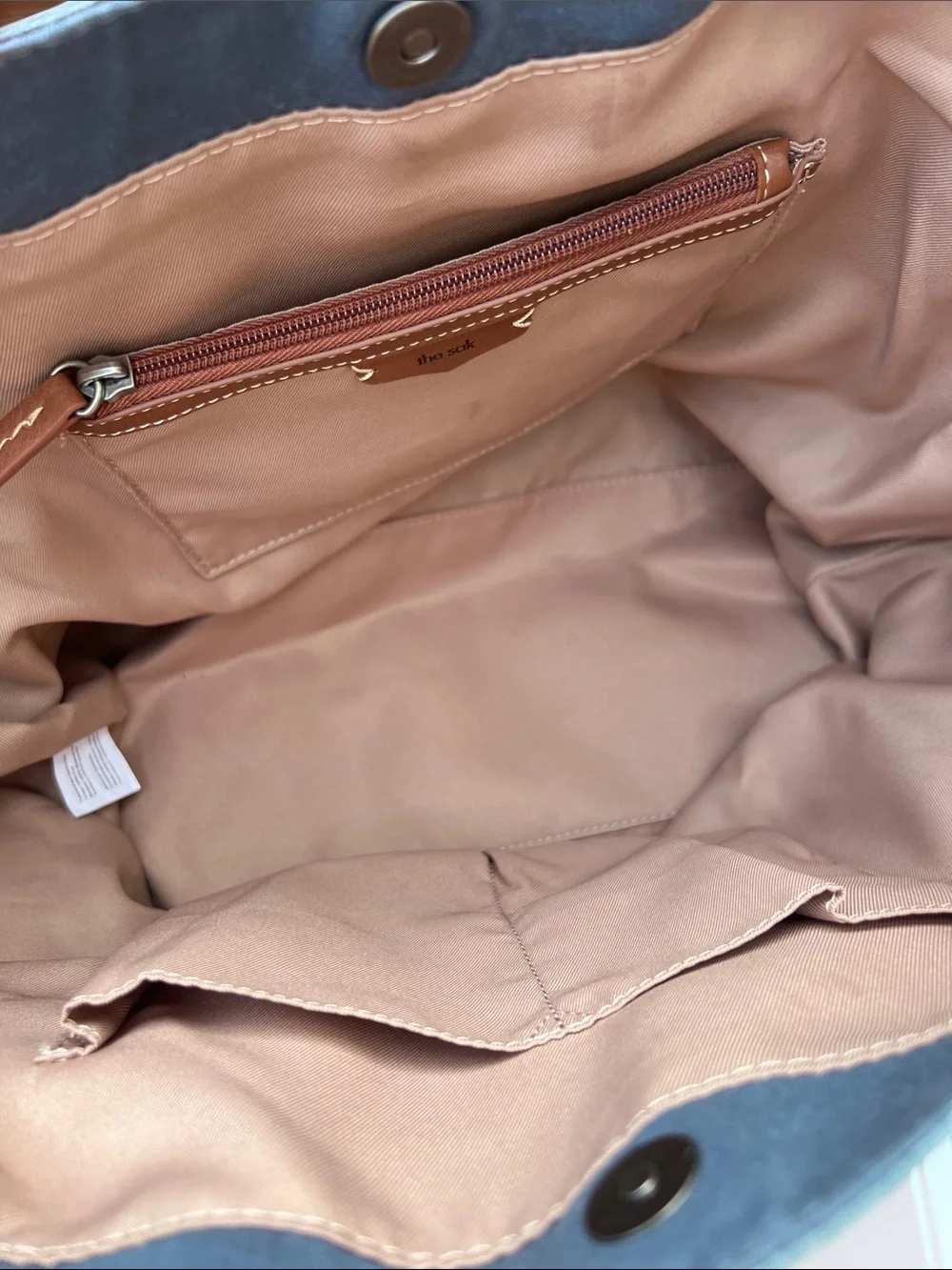 The Sak Two-Tone Blue Leather Tote with Tan Strap